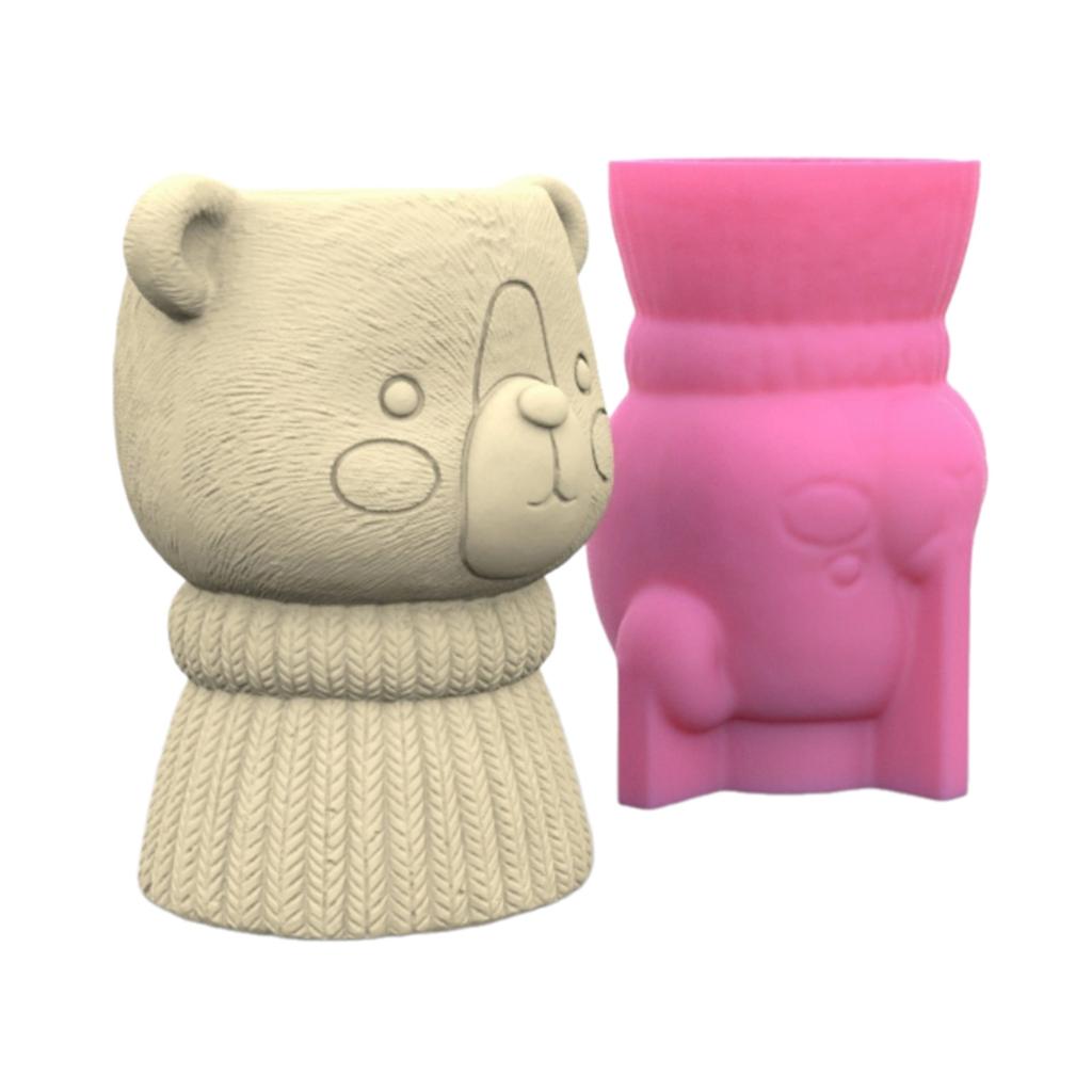 Moule Pots de Fleurs Ours 3D Moules Résine Époxy Porte-Stylo Porte-Bougie Jardinière en Ciment Moule en Silicone Décorations pour la Maison