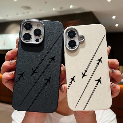 Funda de teléfono de TPU mate con estampado de ruta de avión simple para iPhone 16 Pro Max 15 Plus 14 Pro 13 12 11, textura de cuero, a prueba de golpes, delgada, suave