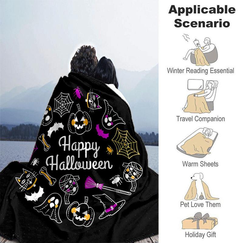 1 szt. Dekoracyjny koc z motywem Happy Halloween i postaciami z kreskówek do pokoju