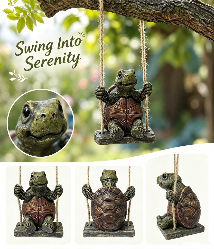 Ornement de Jardin Balançoire Tortue en Résine, Décoration Extérieure de Patio Cour Figurine Animale pour Cour