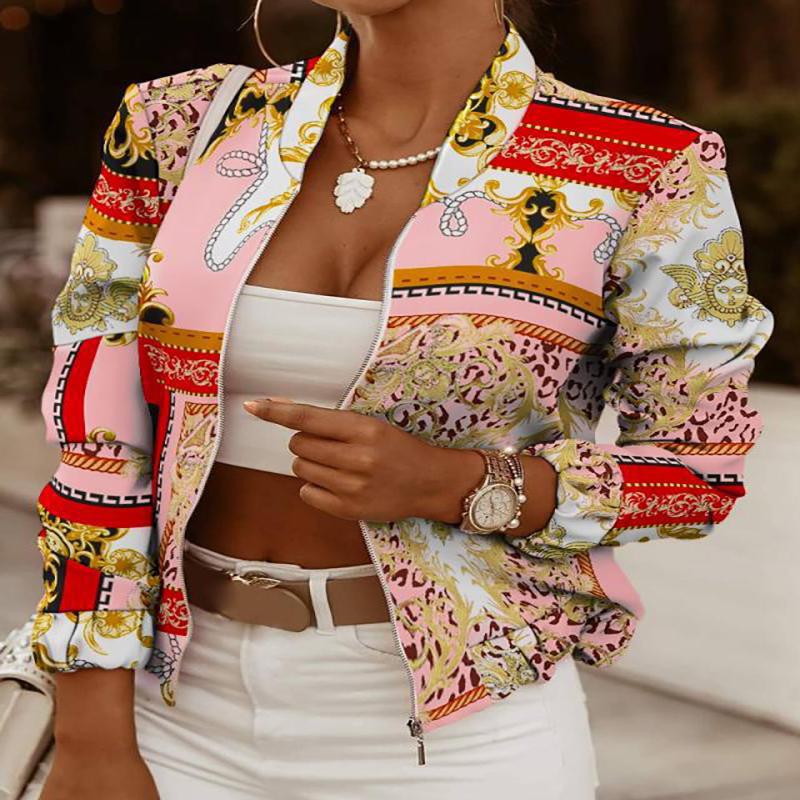 Módní Dámské Dámská Bomber bunda na zip Casual Coat Outwear Plus Size S-5XL