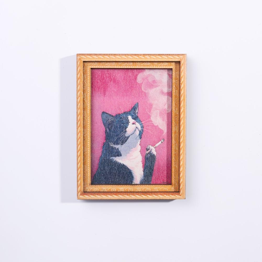 

Cute Cat Wooden Refrigerator Magnet Oil painting style Magnetic Back Cat Portrait Decor Cartoon Unique Fridge Stickers Office