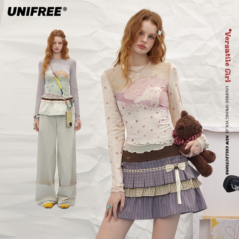 UNIFREE Sweet Retro Print Slim-fit T-Shirt M