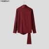 INCERUN Oversized Men Casual High Neck Long Sleeve Side Twisted Shirts Tops
