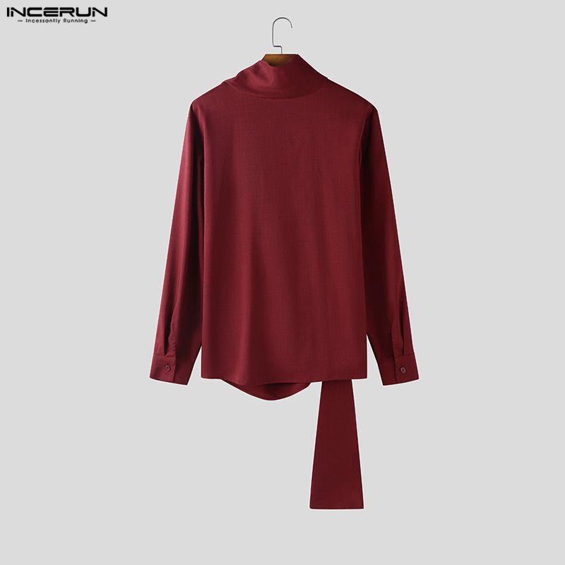 INCERUN Oversized Men Casual High Neck Long Sleeve Side Twisted Shirts Tops