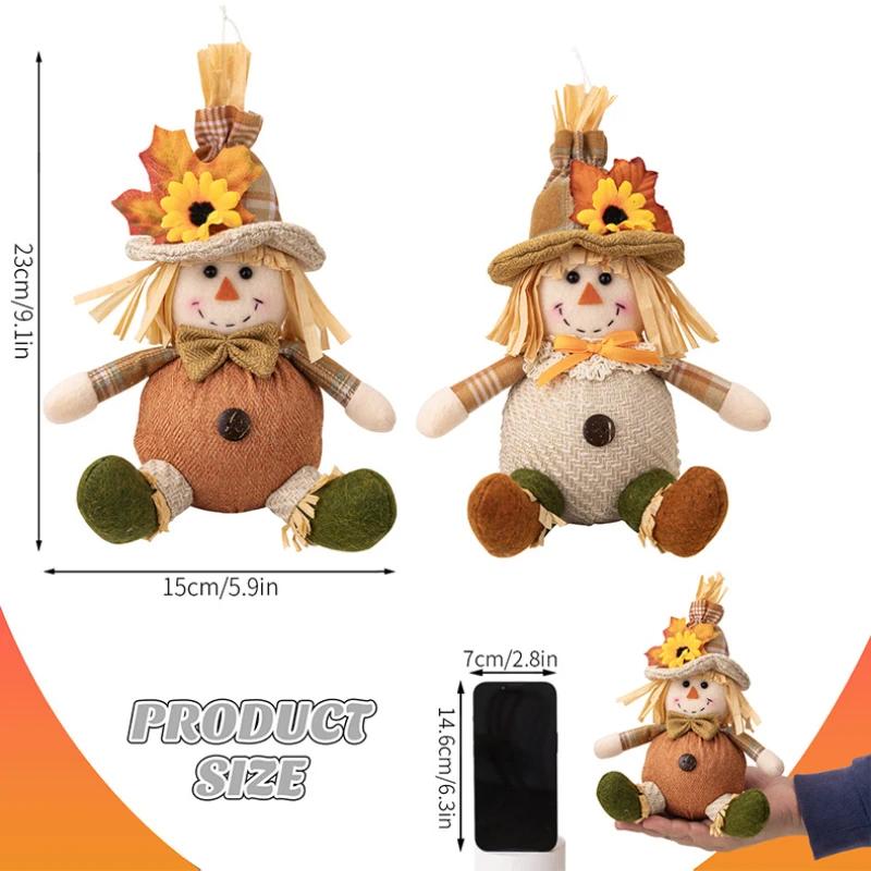 Thanksgiving Scarecrow Doll Pendant Maple Leaf Straw Hat Dwarf Doll Home Plush Decorative Ornament Thanksgiving Party Decor Gift