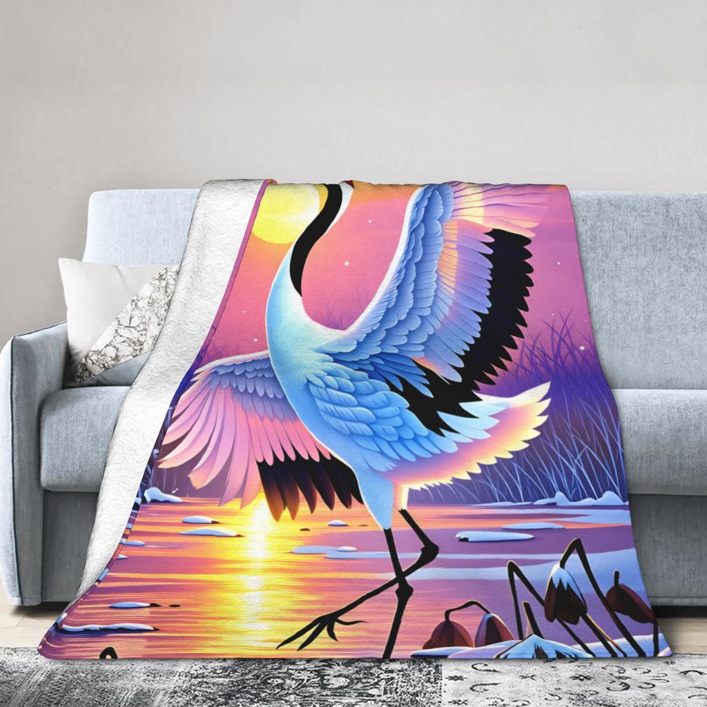 Soft Warm BlanketStudents Travel Chinese Style Crane Throw Blanket Flannel Bedspread For Couch Bed Novelty Sofa Bed Cover