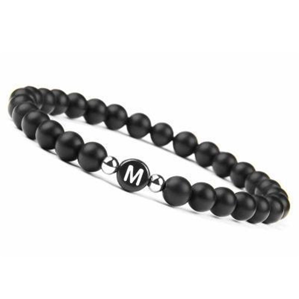 6mm 26 Písmen Náramek Unisex Černý Matný Kámen Korálkový Náramek Ručně Vyráběný DIY Náramek pro Ženy Muže Páry Dárky k Přátelství
