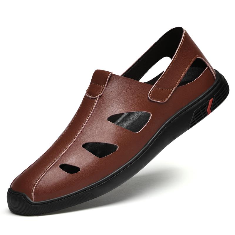Summer Men Shoes Black Slippers High Quality Men Genuine Leather Casual Shoes Loafers Flip Flops Lightweight Soft Flats Sandals