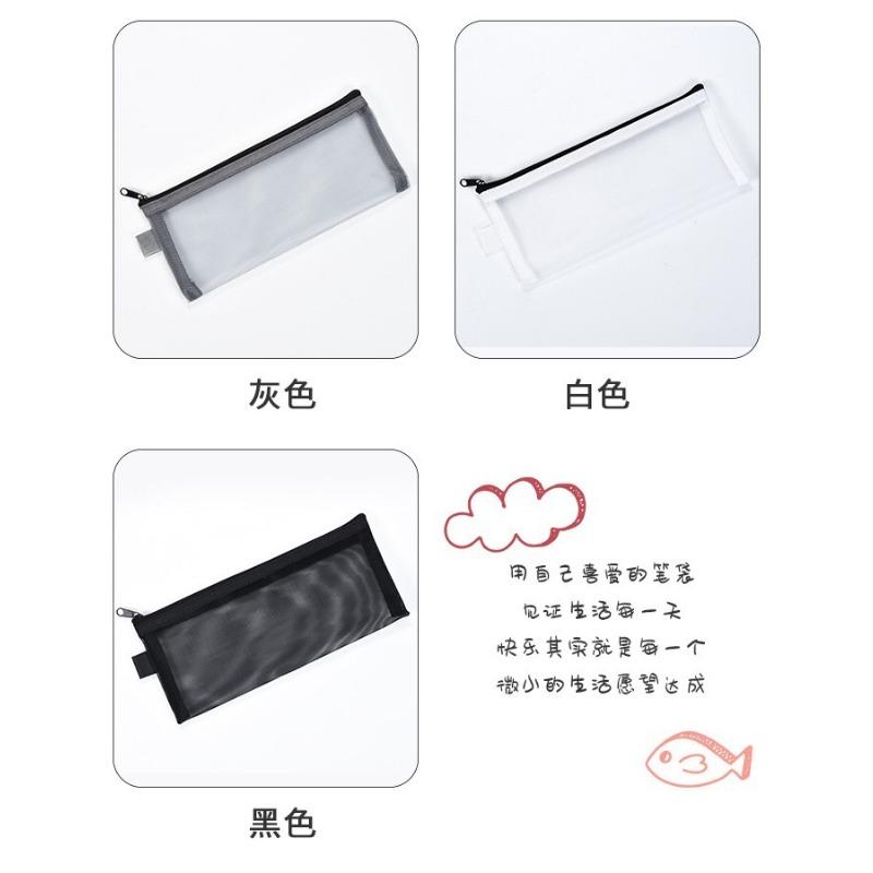 Korean Style Simple Transparent Mesh Portable Zipper Pencil Case Stationery Bag