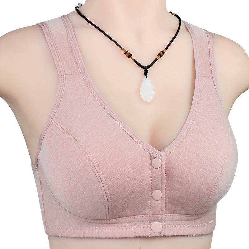 Soutien-gorge en coton doux pour femmes d'âge moyen et personnes âgées, sous-vêtements avec boucle avant, grande taille, sans anneau en acier