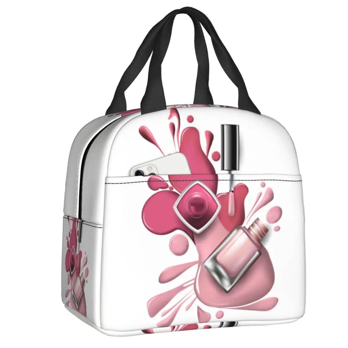 

Модные сумки для обеда с лаком для ногтей, для работы, школы, маникюра, техник, многоразовый охладитель, термоконтейнер Bento Box для женщин 22x20x13CM белый