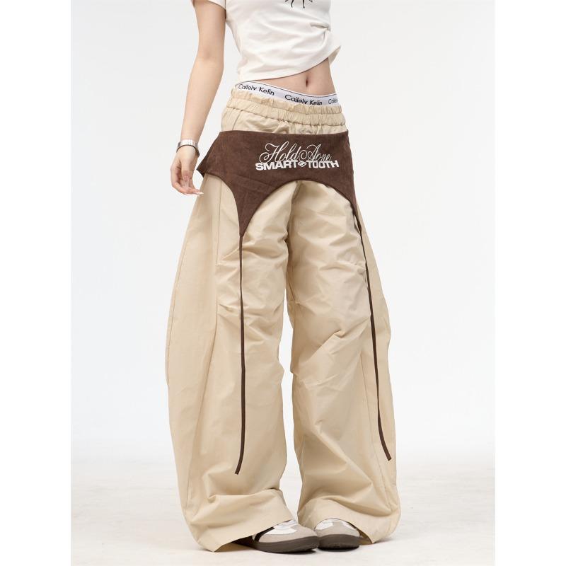 

Wind strap silhouette pants high design Spice girl overalls stacked casual paratrooper pants scimitar wide leg pants 2XL абрикосовый