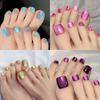 10Pcs/Box  Cat Eye Shining Diamond Toe False Nail Handmade Wearing Armor Short Press On Nails For Toes Faux