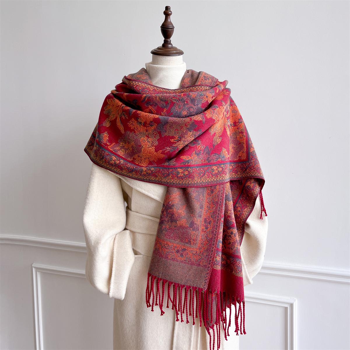 Design Floral bedruckter Kaschmirschal Frauen Winter Pashmina Schals und Tücher Dicke warme Bufanda Stolen Decke Luxus 68x180cm