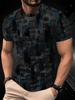 Men's All-Over Abstract Pixel Art T-Shirt, Dark Grunge Checkerboard and Line Pattern, Breathable Short Sleeve Crew Neck Tee for Men
