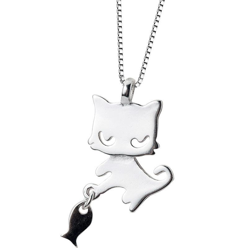 Dreamhonor 100 %925 Sterling Silver Cat Pendant Necklaces Wholesale Popular Women Necklaces Jewelry Smt636