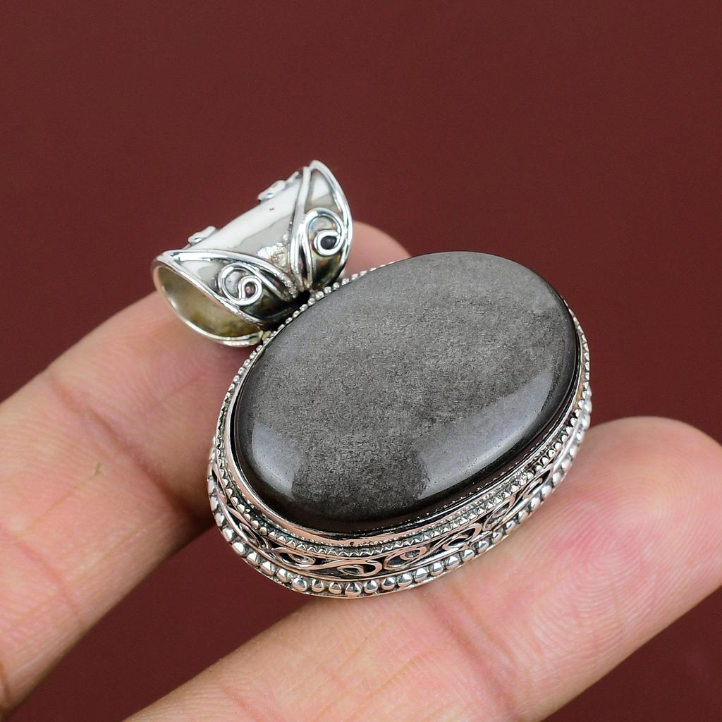 Silver Sheen Obsidian Pendant Genuine Gemstone Pendant Very Pretty Vintage Jewelry 925 Sterling Silver Pendant Handmade Pendant Gift For Her