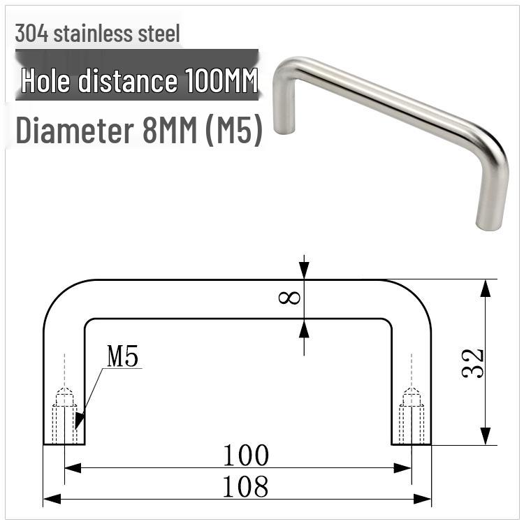 Maniglia a U per Armadio in Acciaio Inossidabile 304, Pomolo Rotondo in Acciaio al Carbonio Lucidato, disponibile nelle misure M3, M4, M5.