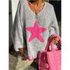 2025 Autumn New Star Pattern Women's Sweater Casual Loose V-neck Sweater Elegant Versatile Pullover