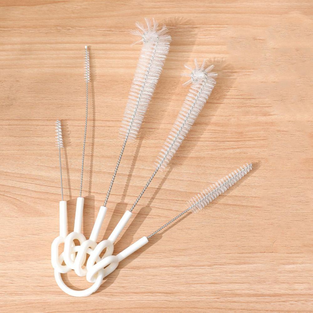 5 buc/set Perie de curățat paie de băut din nailon Mâner lung Perie pentru spații înguste sticle Curățător tub paie