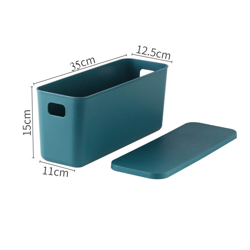 

Пластиковый настольный ящик для хранения с крышкой, многофункциональный прямоугольный контейнер для косметики и мелочей, для ванной комнаты, для сбора кухонных принадлежностей синий