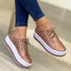 Woman   Lace Up Platform Shoes Women Gold Silver Flats Women Leather Thick Bottom Sneakers  De