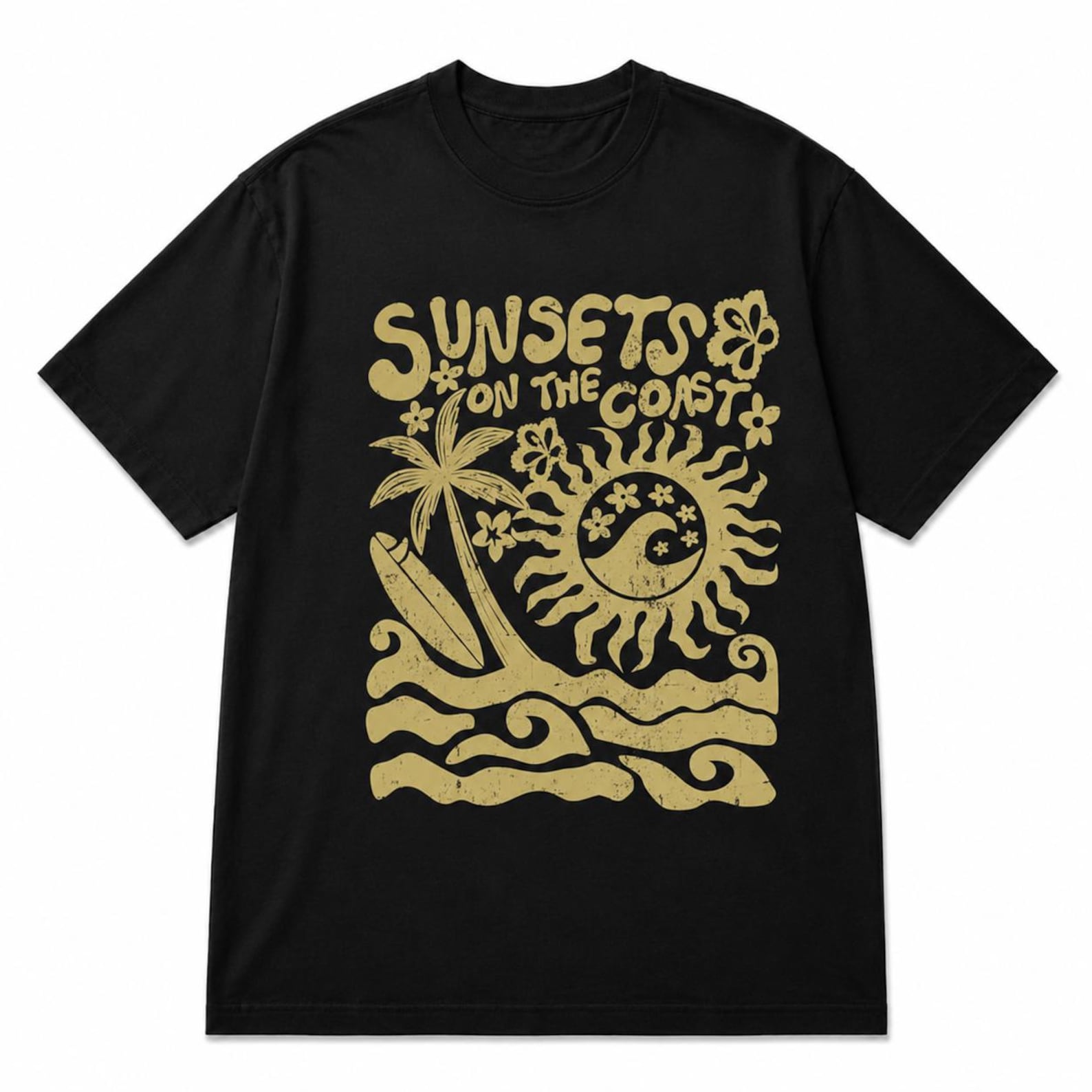 Retro Sunsets On The Coast Shirt, Vintage Beach Graphic Tee, Tropical Surf T-Shirt S