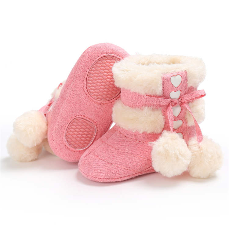 Winter Snow Baby Boots Warm Fluff Balls Indoor Cottton Soft Rubber Sole Infant Newborn Toddler Baby Shoes
