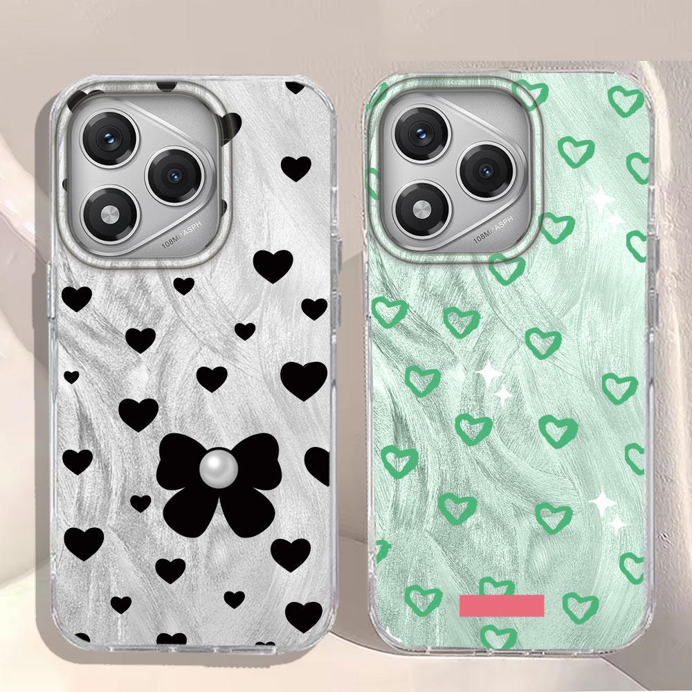 Retro Green Love Heart Bow Feather Texture Phone Case for Honor 400 200 Smart Pro Magic7 6 5 Lite X9a X9c X8b X8a X8c X7c Cover