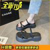 2025 Summer New Square Head Slippers Women Wear Stepping On Shit Beach Shoes Versatile Internet Celebrity Cool Slippers Thick Sole