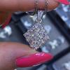 Silver Plated Princess Cut Pave CZ Pendant Necklace, Sparkling Square Cable Chain Necklace for Women