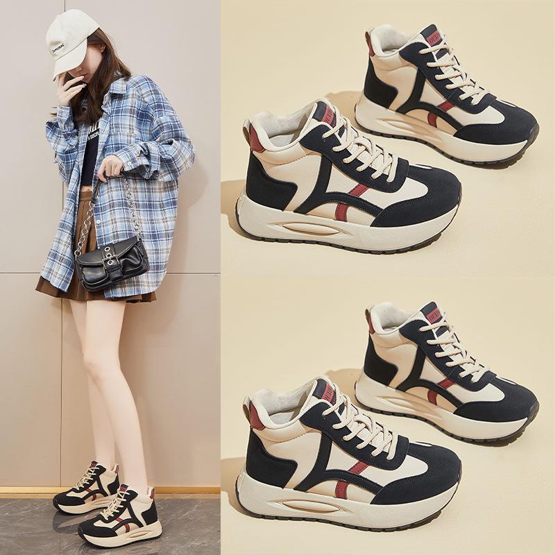 Women's Running Sneakers Casual Anti-Slip Chunky Platform Dad Sneakers Lace-Up Walking Shoes Comfortable PU Leather Athletic Tennis Shoes for Female