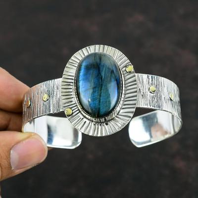 Labradorite Bangle Handmade Cuff Bracelet Gemstone Bangle 925 Sterling Silver Adjustable Cuff Bracelet Dainty Jewelry Unique Bangle For Gift