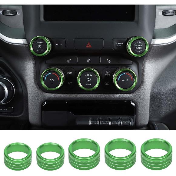 RT-TCZ Center Control AC Radio Switch Knob Cover Volume Tune Switch Knob Button Cover Trim Ring Aluminium Alloy Interior Accessories for Dodge RAM