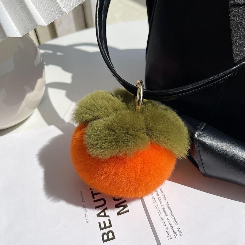 Cute Furry Persimmon Keychain For Custom Keys Accessories Soft Fluffty Fruit Keyring Bag Pendant Plush Orange Keyring