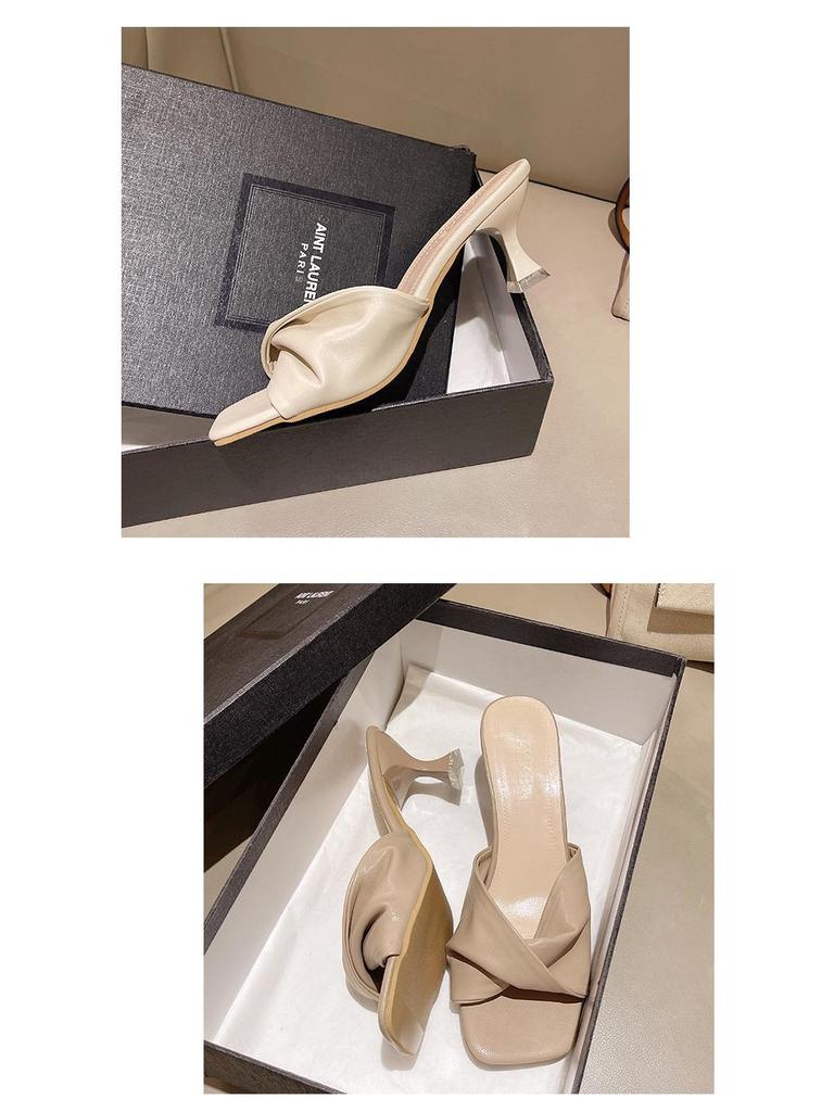 Women's Square Toe Plus Size Stiletto Heel Cross Strap Flip Flops - Medium Heel Fashion Slippers