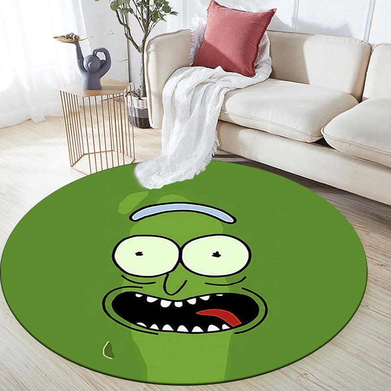 Pickle Rick Round Area Rug,Carpet Rug for Living Room Bedroom Sofa Playroom Decor,Non-slip Floor Mat