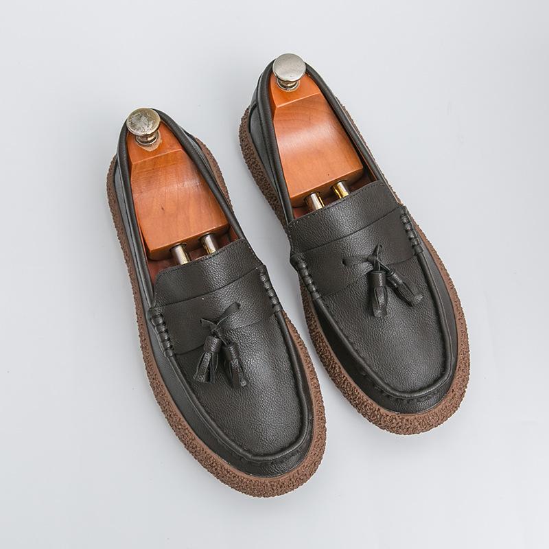 

Business casual leather shoes new one-pedal soft-soled lazy fringed beanie shoes casual loafers men 38