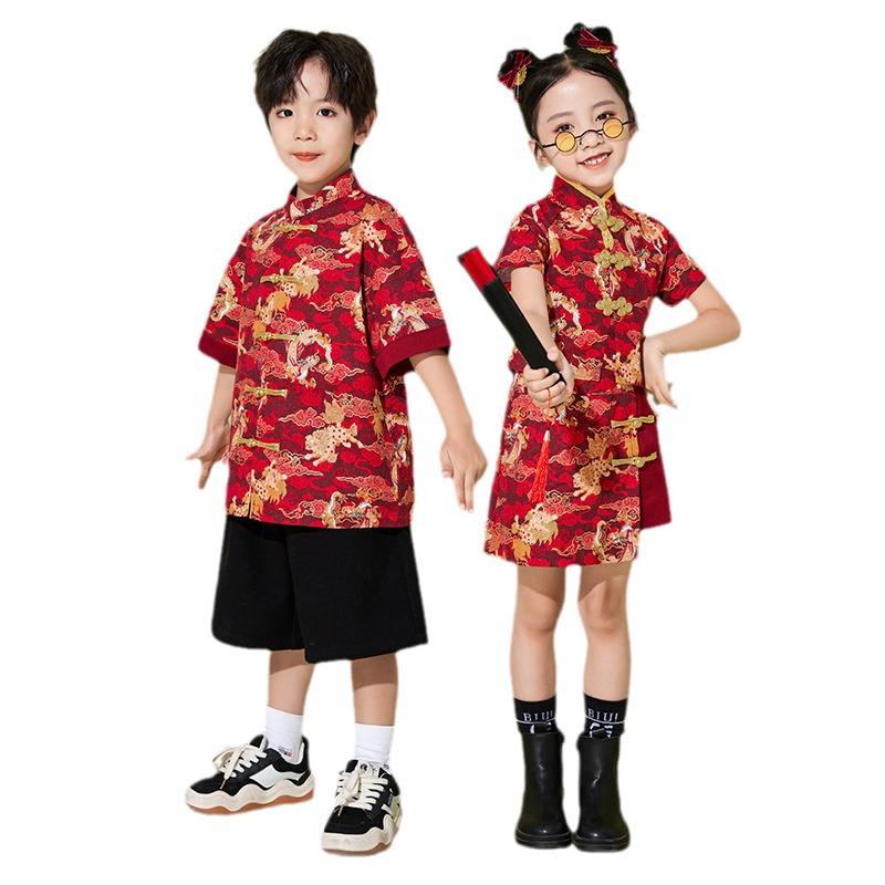 June 1 Children's Cheerleading Outfit Guochao Tang Suit for Boys and Girls - Chinese Style Poetry Recitation and Chorus Costume