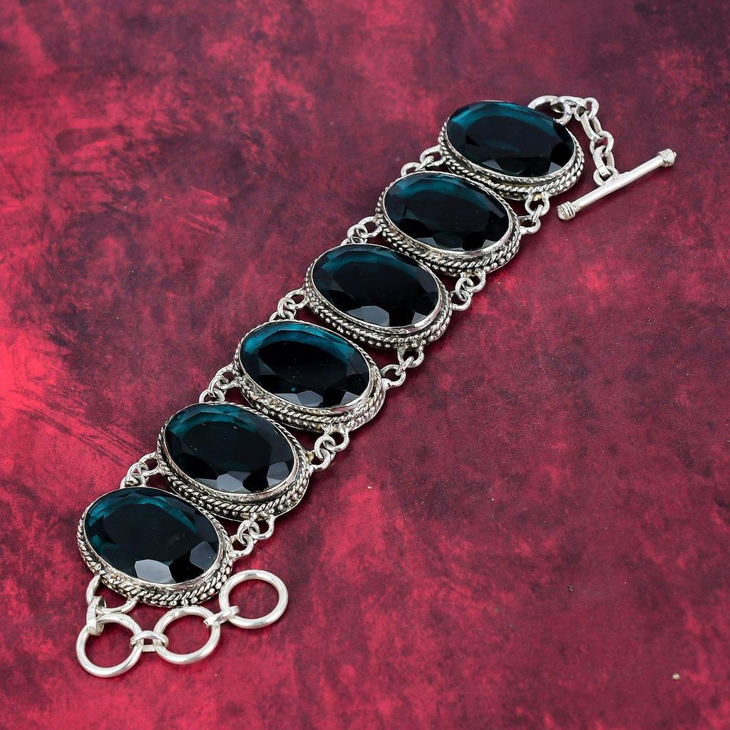 Ravishing Indicolite Gemstone Bracelet 925 Solid Sterling Silver Bracelet, Handmade Adjustable Chain Bracelet Jewelry, Gemstone Bracelet Gift For Wife