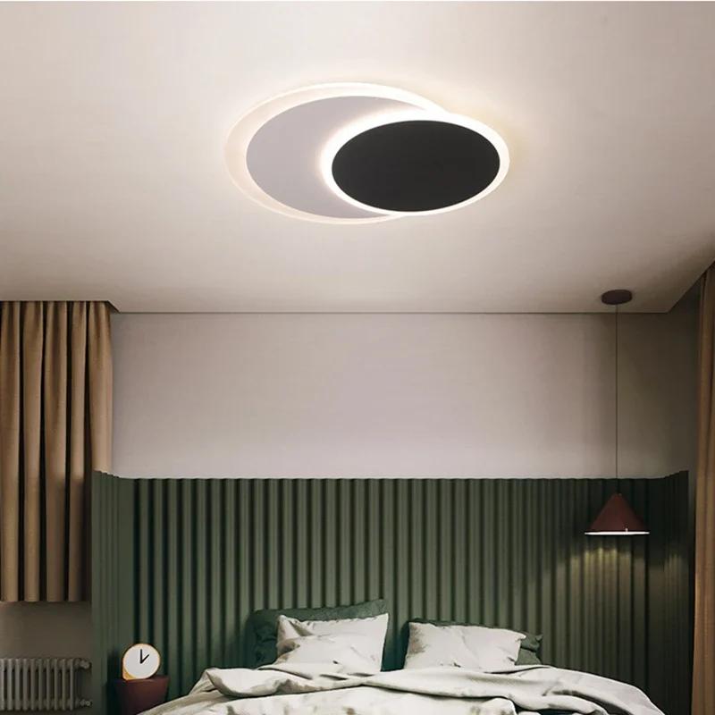 Nordic White Black Moon Type Led Round Ceiling Lamp For Living Room Study Bedroom Kitchen Wrought Iron Acrylic Home Lighting