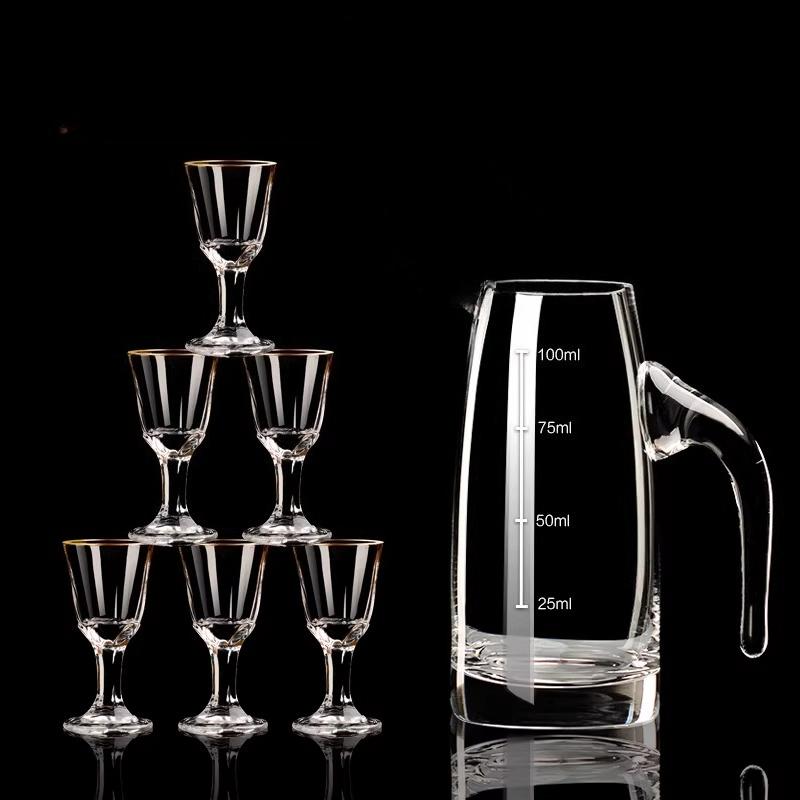 BRSada sklenic na víno Průhledná 100ml Dávkovač s měřítkem na víno 10ml Panák Baijiu Pohárek na lihoviny Konvička na víno Zlatá sada nápojového nádobíEY