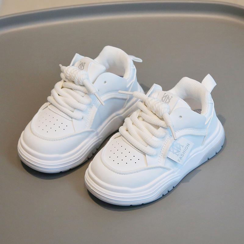 Children's Spring New Leather Upper Sneakers Middle Large Children's Casual Shoes Boys and Girls Soft Sole Students Tennis Shoes