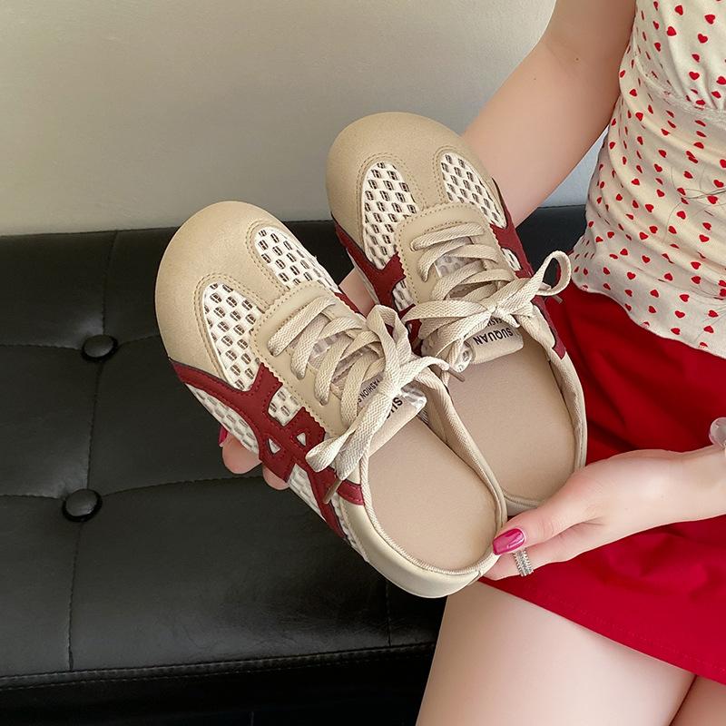 Hollow bag head slippers women's 2025 summer new breathable Korean version inner height-increasing women's shoes without heel casual half slippers