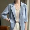 Summer Women's New Spliced Notched Button Pocket Fashion Solid Color Versatile Temperament Slimming Seven Sleeve Blazers