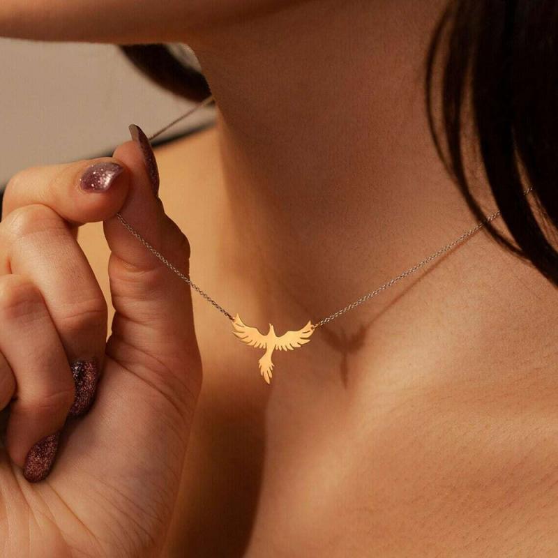 Stainless Steel Gold Color Bird Pendant Necklace for Women Exquisite Fine Chain Phoenix Firebird Necklace Charm Jewelry Gifts