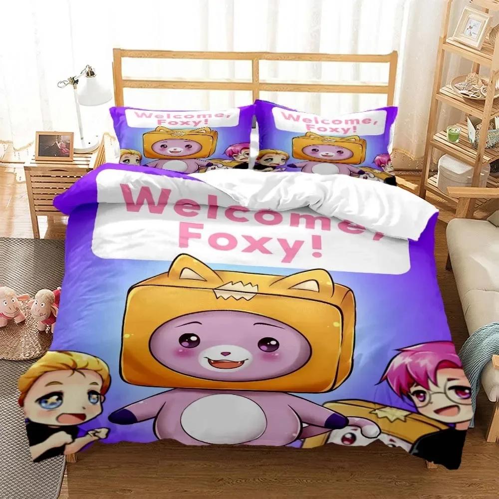 Lankybox Foxy Boxy Cute Cartoon 3D printed bedding Queen bedding set Customized King size bedding set Soft and comfortable