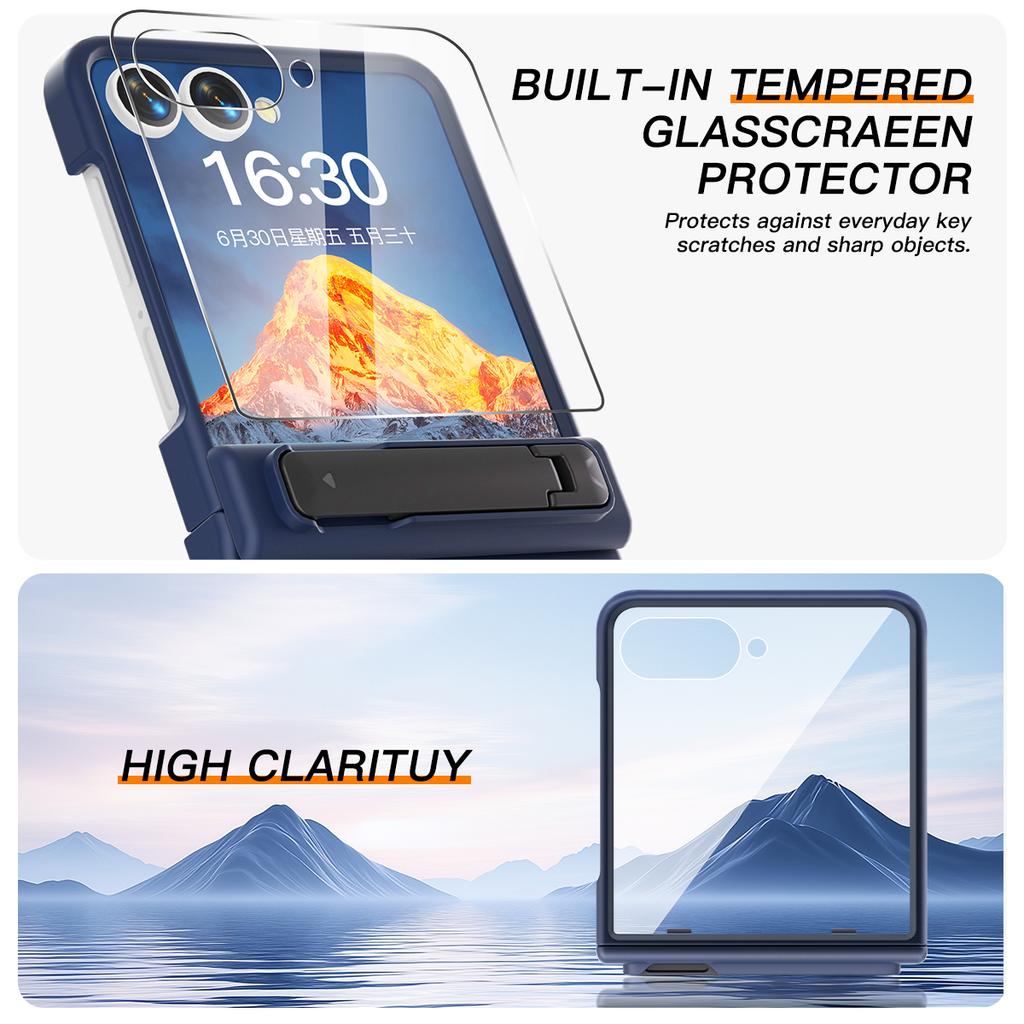 For Samsung Galaxy Z Flip7 5G Kickstand Case Hinge Protection Hard PC Phone Cover Built-In Screen Film