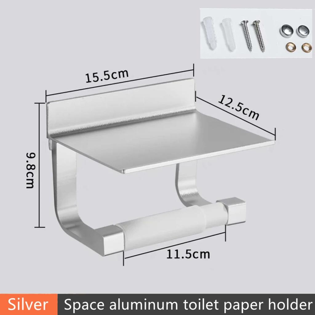 Black/Silver Toilet Paper Shelf Aluminum Bathroom Hardware Waterproof Roll Paper Holder Rack Paper Towel Hook With Cover Shelf